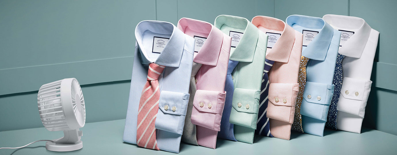 Это изображение рубашек natural cool в разных цветах: голобой, розовый, зеленый, оранжевый, белый