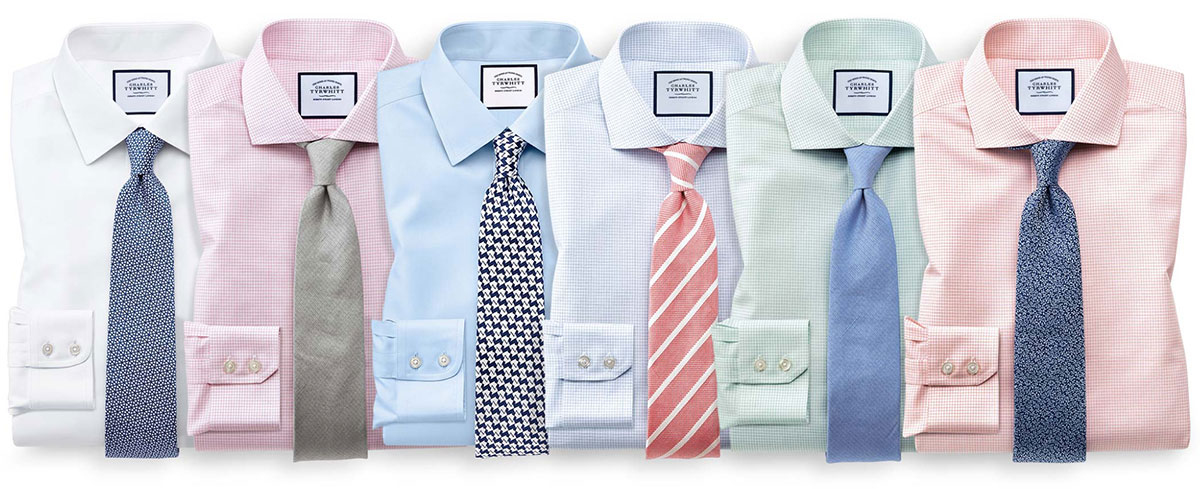 This is an image of natural cool shirts in different colours: blue, pink, green, orange, white